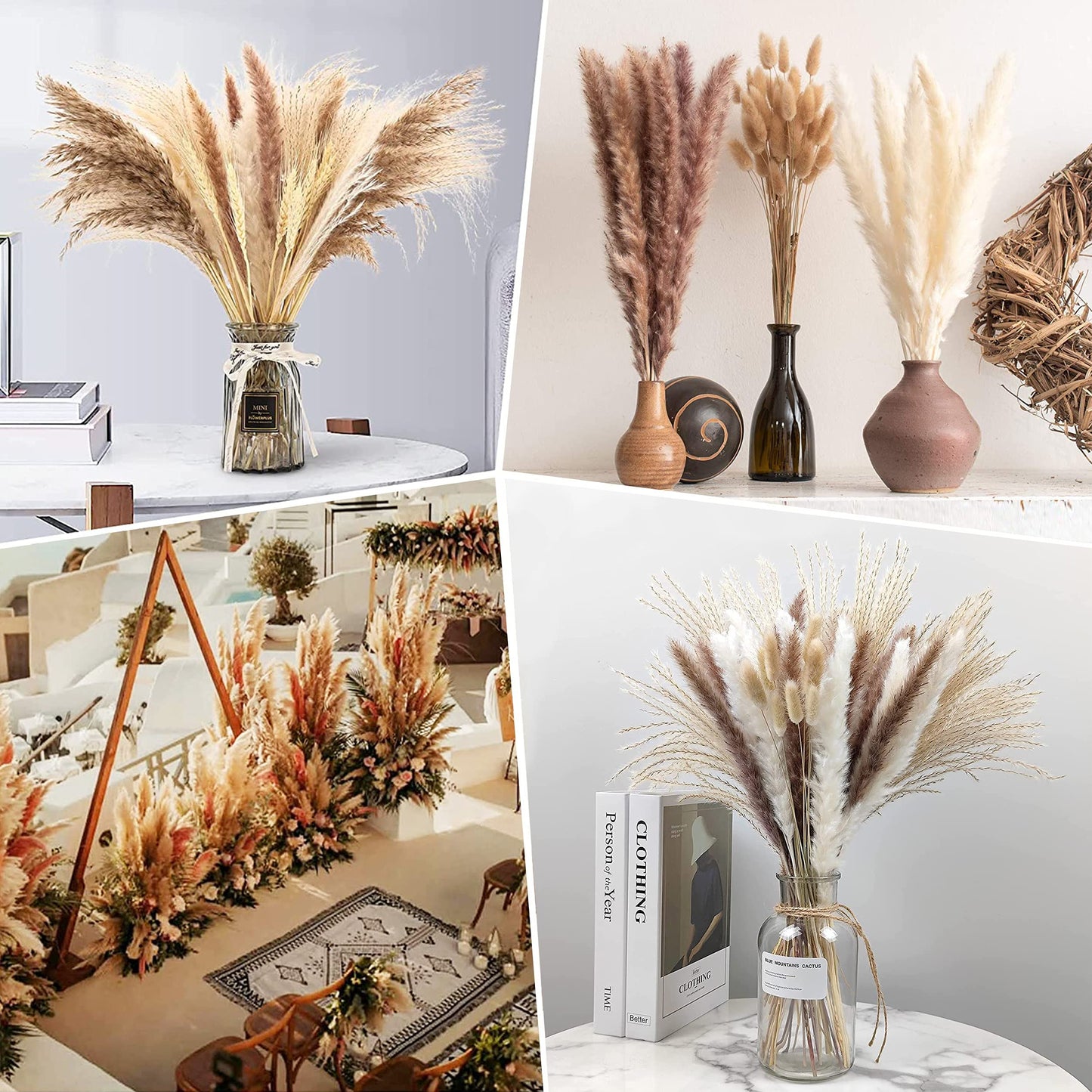 Pampasgras Getrocknet - Natürlich, Braun, Trockenblumen Strauß Dried Flowers, für Heim Decor 