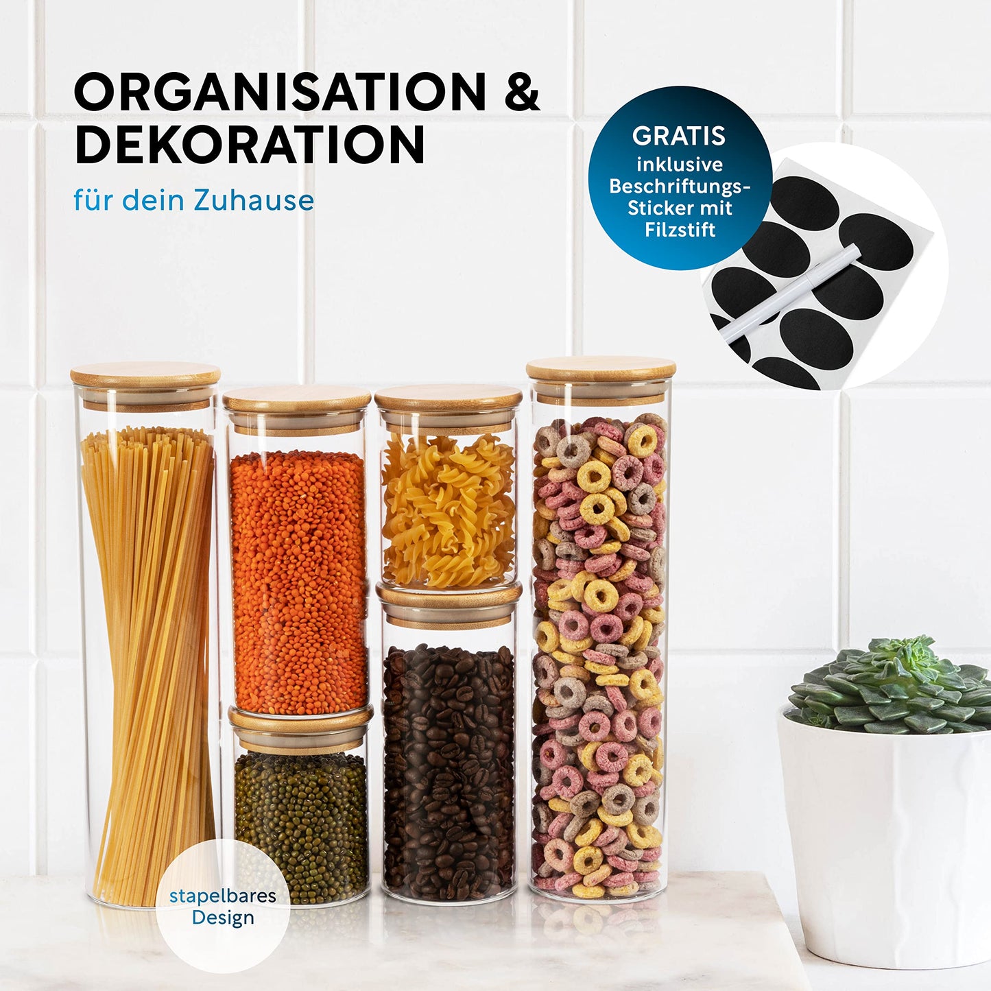 Aufbewahrungsbox Küche für alle Lebensmittel, Küchen Organizer, Vorratsgläser mit Deckel, Eckig - 12er Set, Erhöhte Glasstärke 