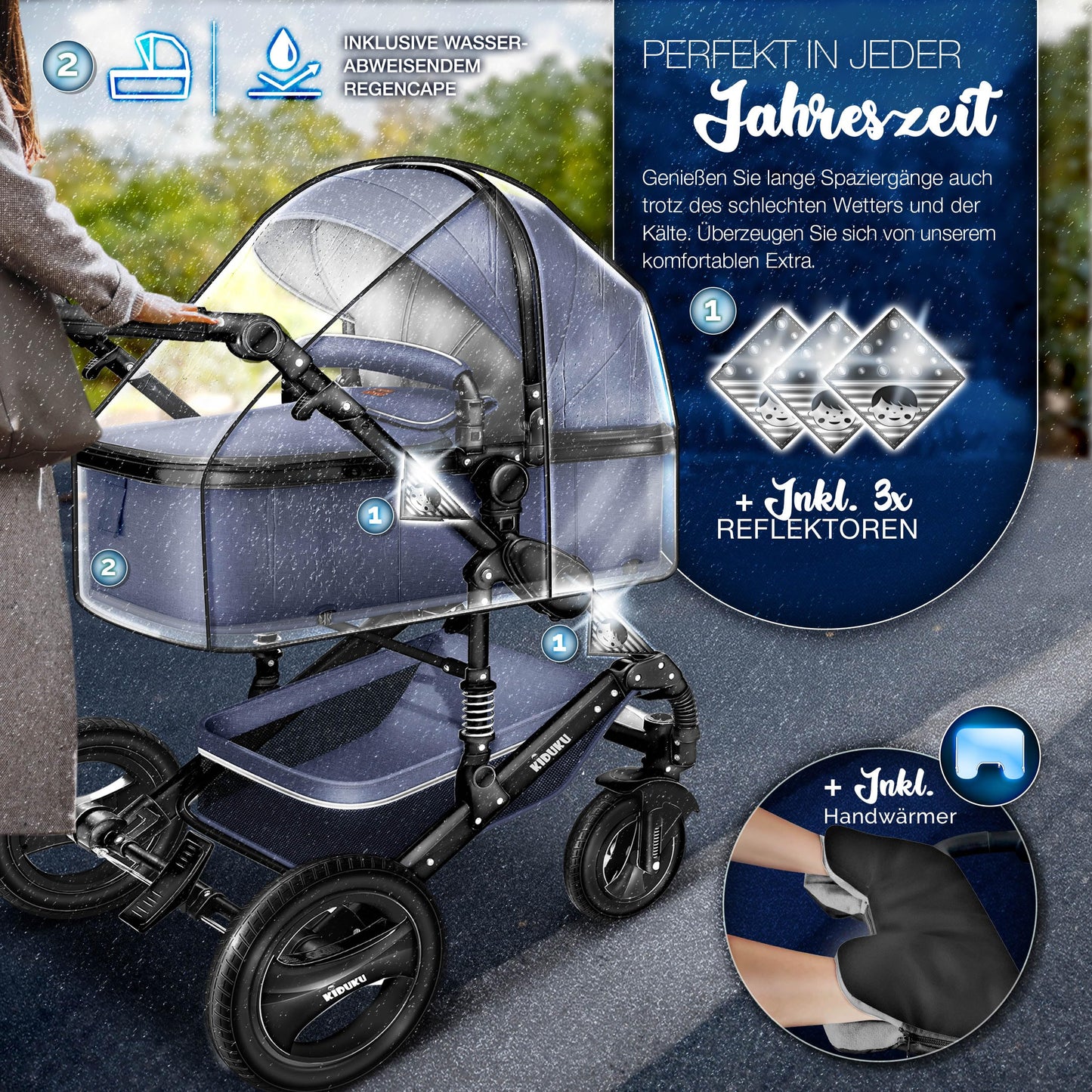 3-in-1 XXL Komplett-Kinderwagenset inkl. Babywanne, Buggy, Sportsitz &amp; Autositz 