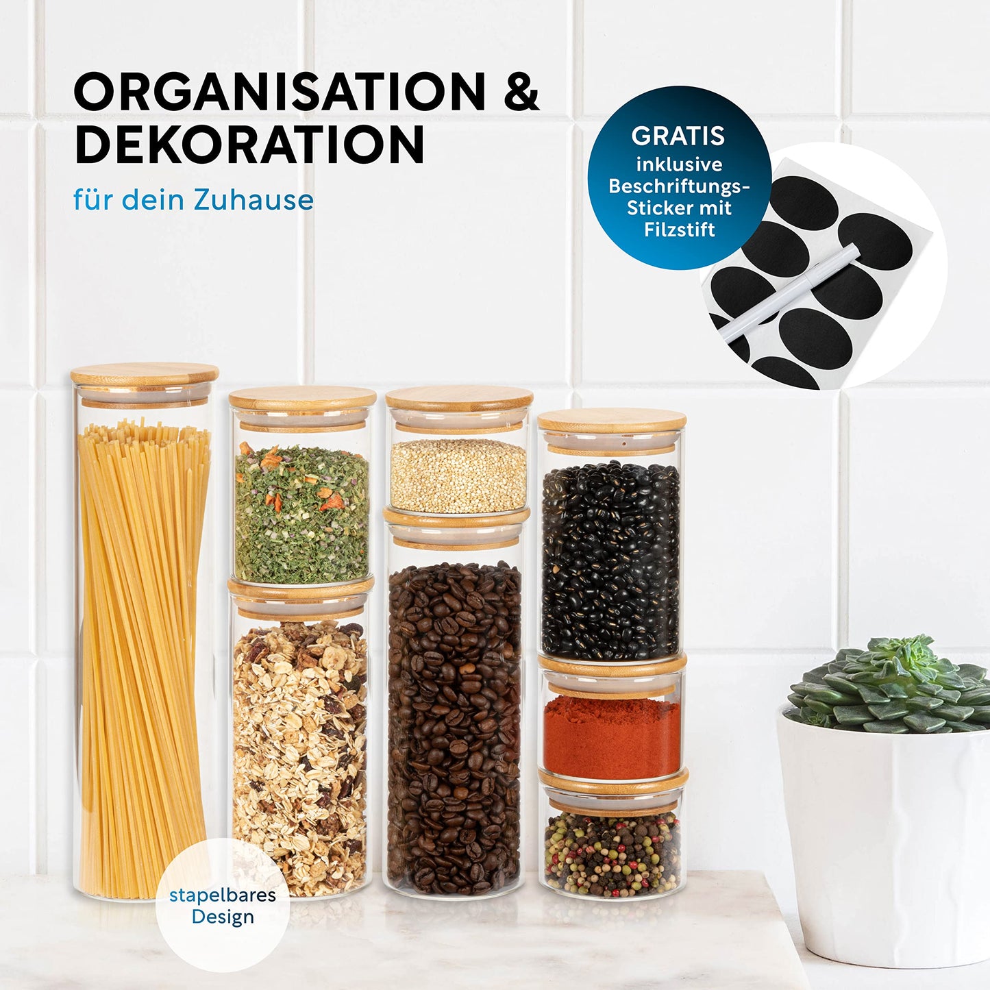 Aufbewahrungsbox Küche für alle Lebensmittel, Küchen Organizer, Vorratsgläser mit Deckel, Eckig - 12er Set, Erhöhte Glasstärke 