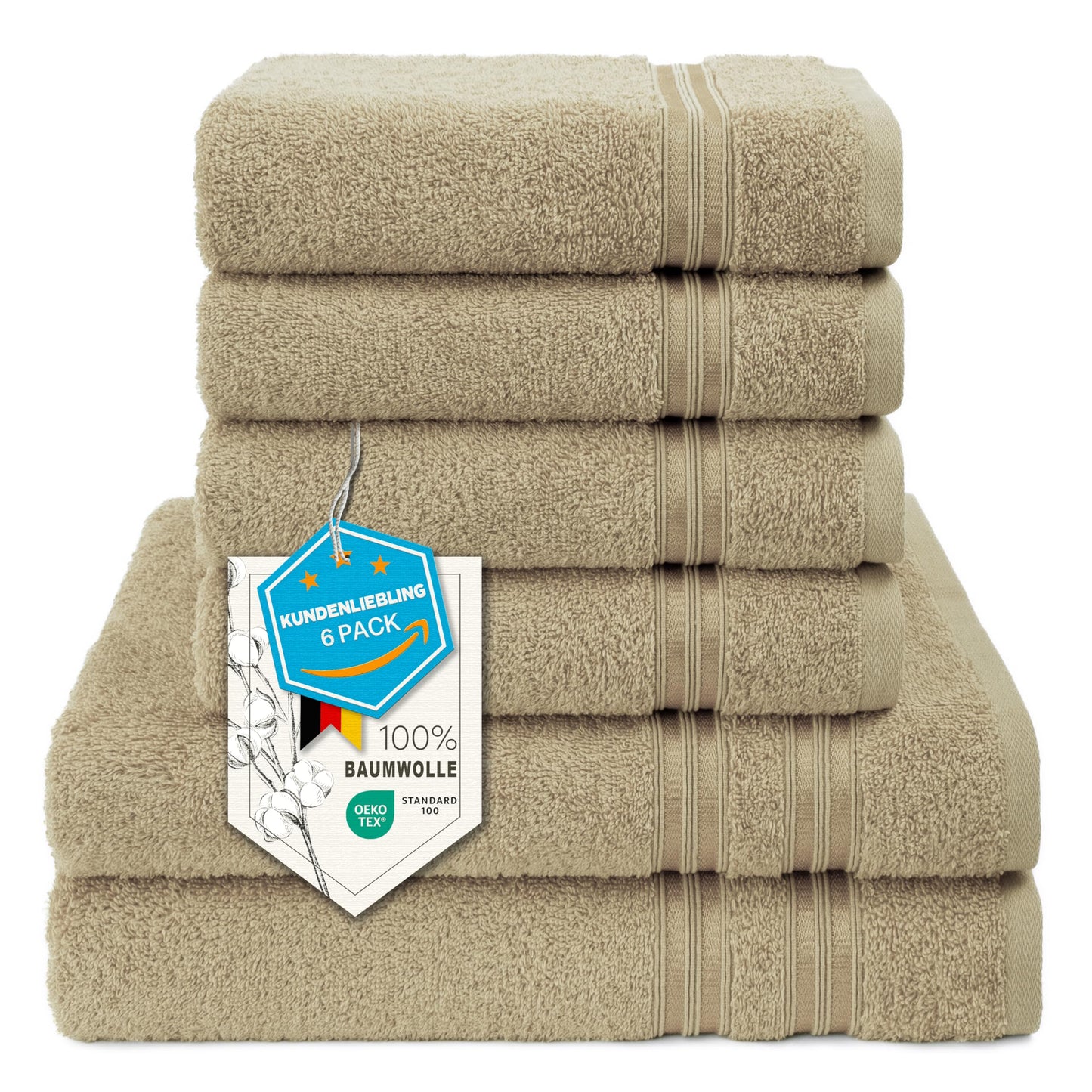 6-teiliges Handtuchset, 100 % Baumwolle, weich, saugfähig, hochwertiges Handtuchset, 2 Badetücher (70 x 140 cm), 4 Handtücher (50 x 100 cm), Weiß 