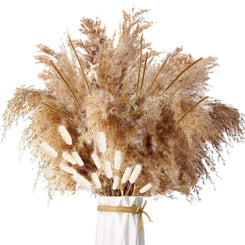 Pampasgras Getrocknet - Natürlich, Braun, Trockenblumen Strauß Dried Flowers, für Heim Decor 