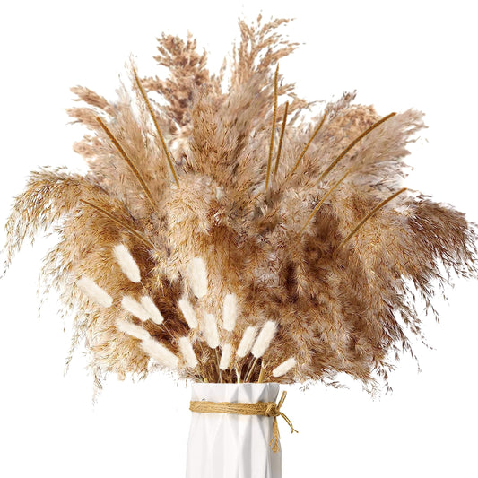 Pampasgras Getrocknet - Natürlich, Braun, Trockenblumen Strauß Dried Flowers, für Heim Decor 