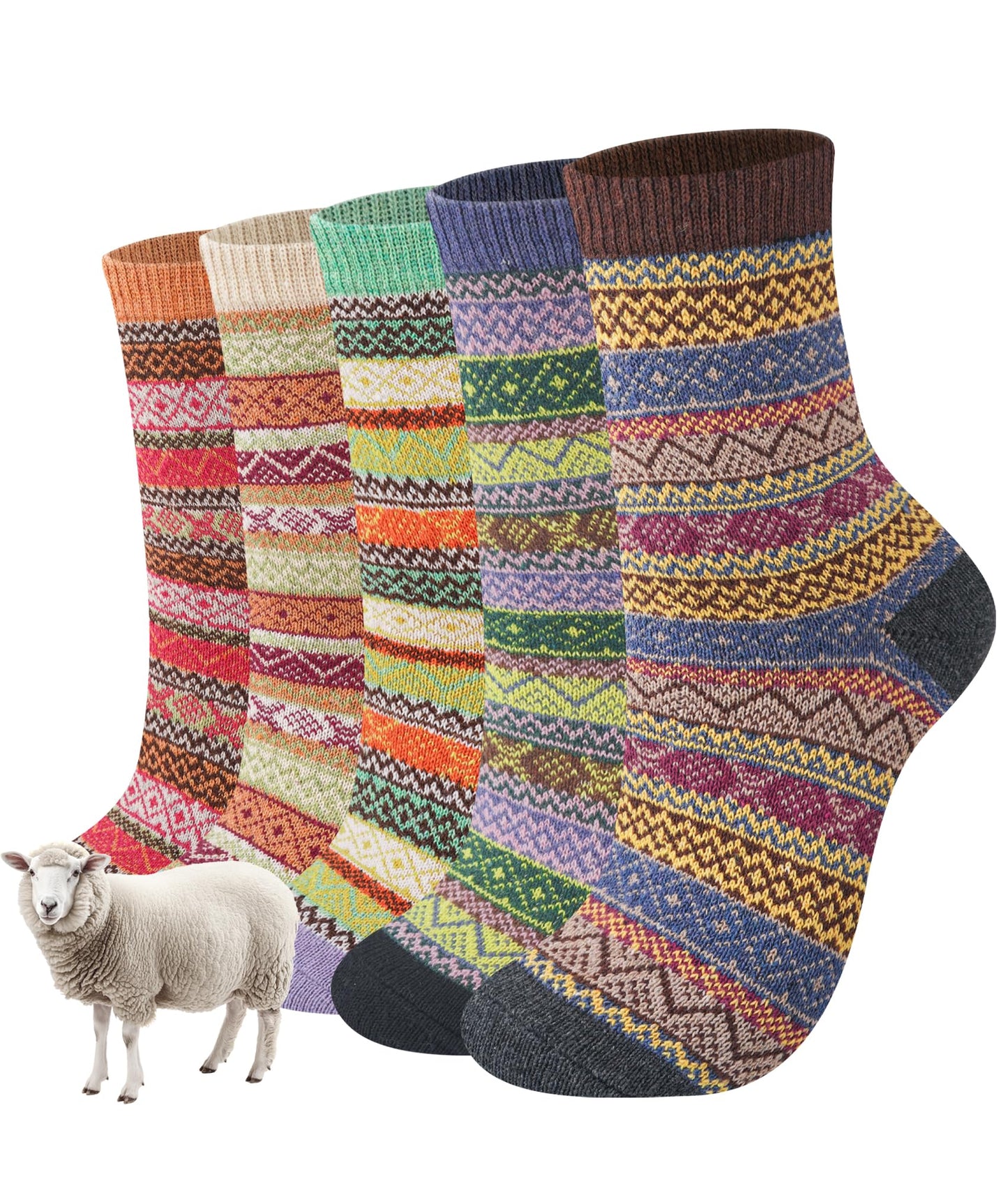 Wollsocken für Damen, 5 Paar, dicke Wintersocken, farbenfrohe Thermosocken – das perfekte Geschenk 