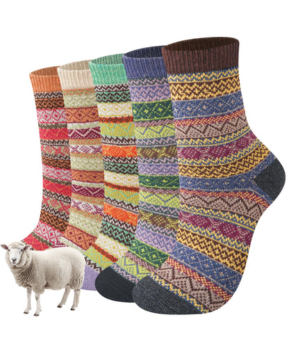 Wollsocken für Damen, 5 Paar, dicke Wintersocken, farbenfrohe Thermosocken – das perfekte Geschenk 