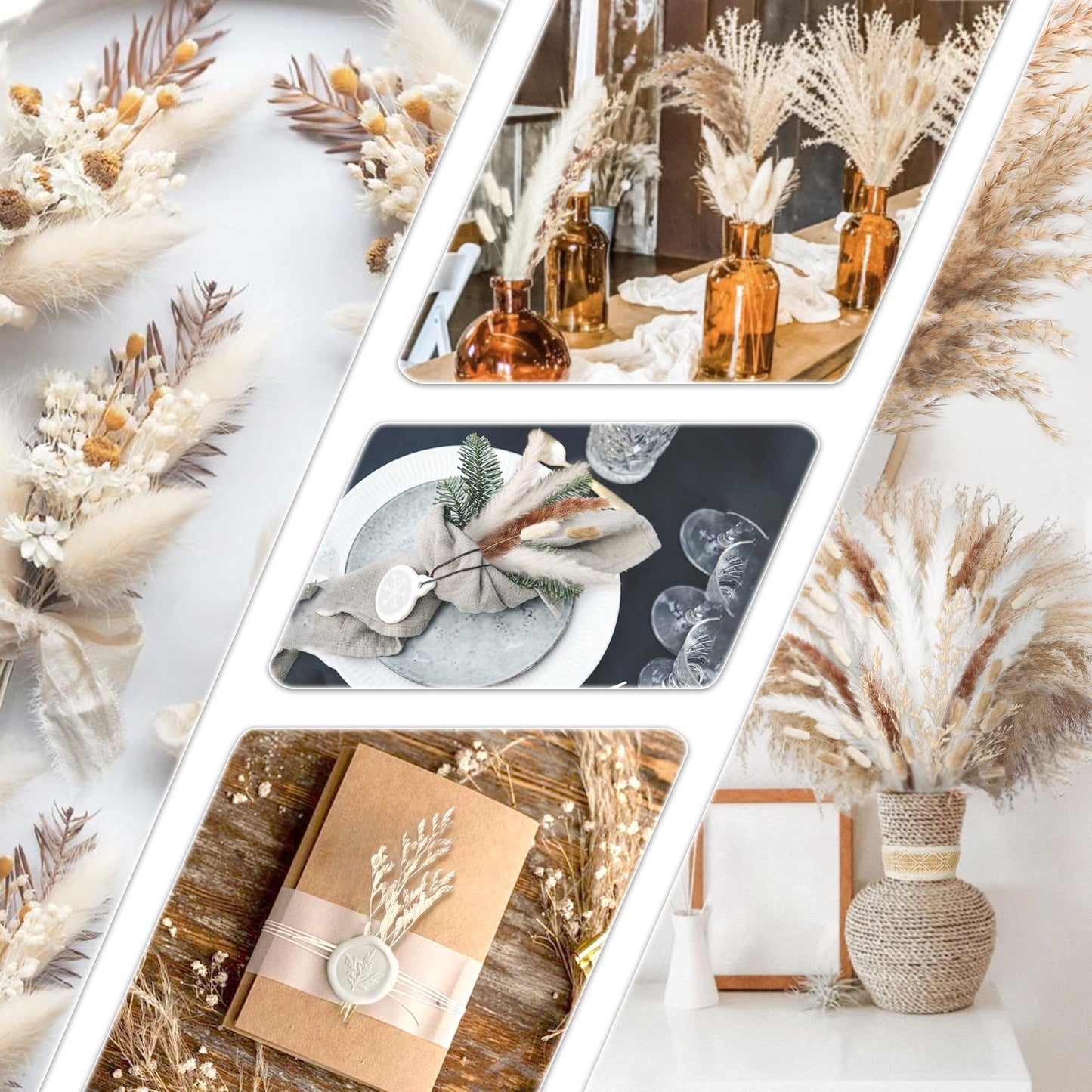 Pampasgras Getrocknet - Natürlich, Braun, Trockenblumen Strauß Dried Flowers, für Heim Decor 