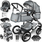 3-in-1 XXL Komplett-Kinderwagenset inkl. Babywanne, Buggy, Sportsitz &amp; Autositz 