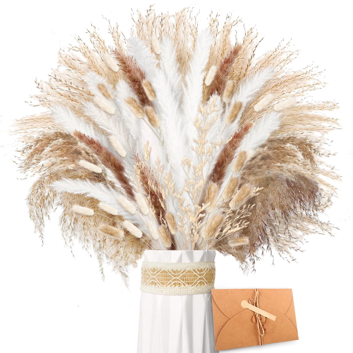 Pampasgras Getrocknet - Natürlich, Braun, Trockenblumen Strauß Dried Flowers, für Heim Decor 