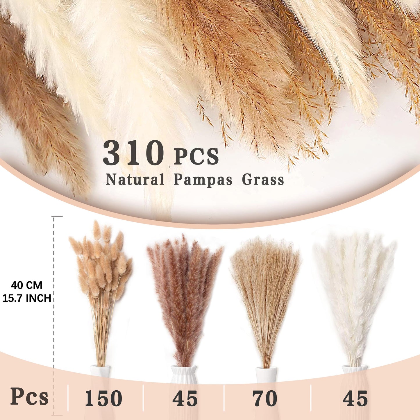 Pampasgras Getrocknet - Natürlich, Braun, Trockenblumen Strauß Dried Flowers, für Heim Decor 