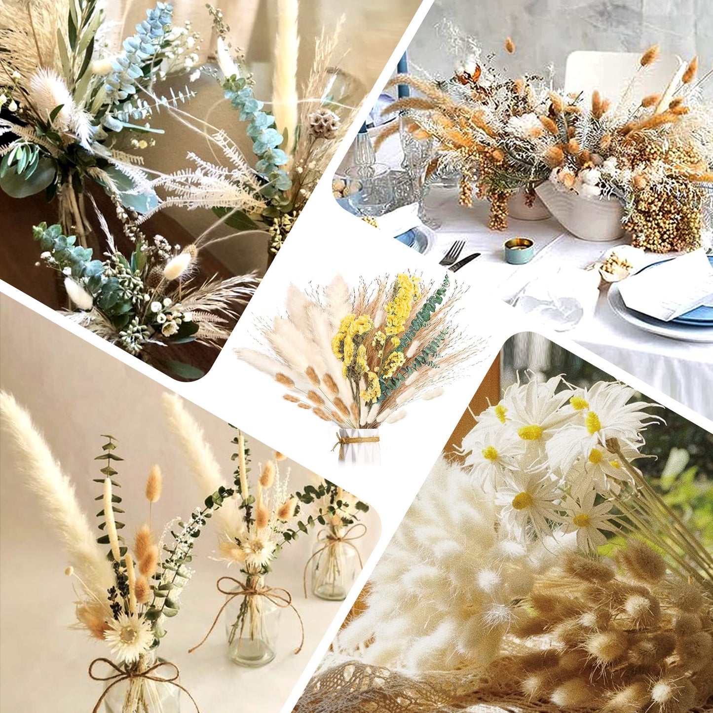 Pampasgras Getrocknet - Natürlich, Braun, Trockenblumen Strauß Dried Flowers, für Heim Decor 