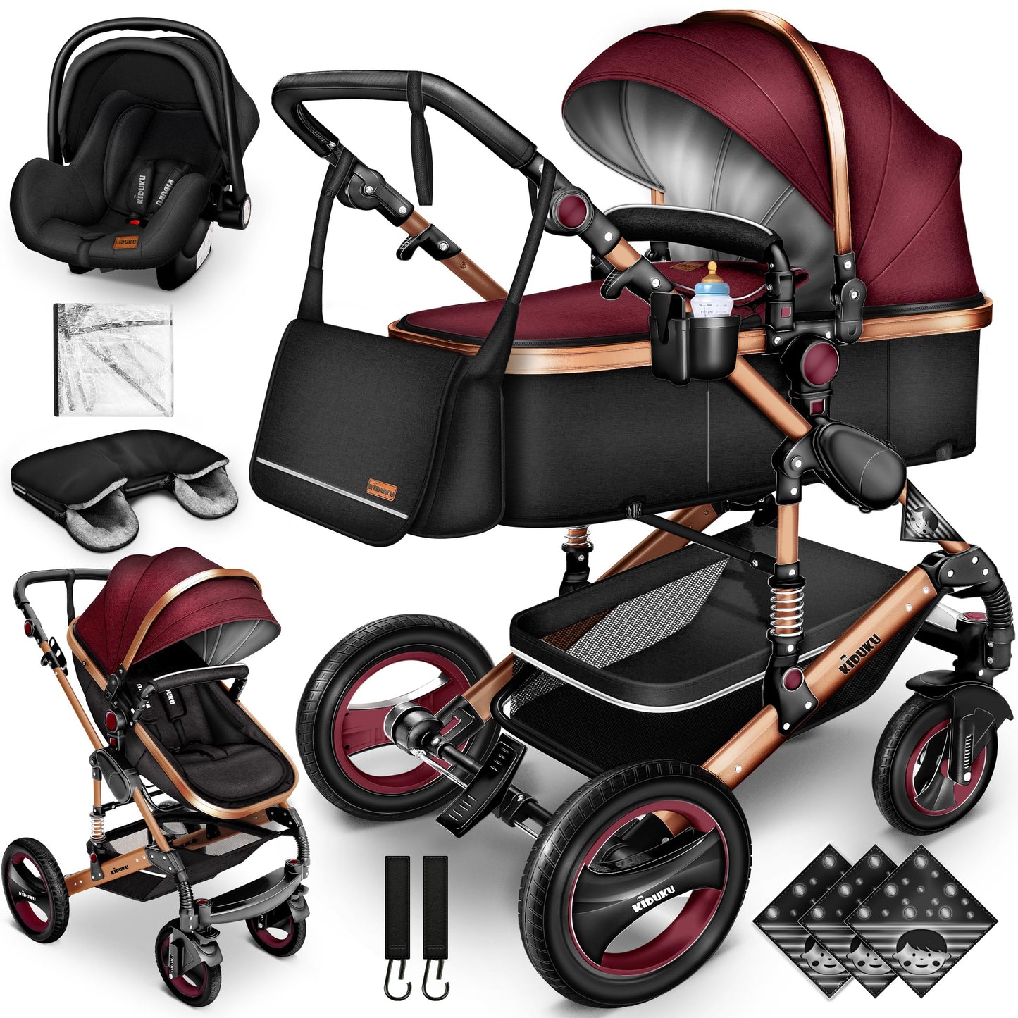 3-in-1 XXL Komplett-Kinderwagenset inkl. Babywanne, Buggy, Sportsitz &amp; Autositz 