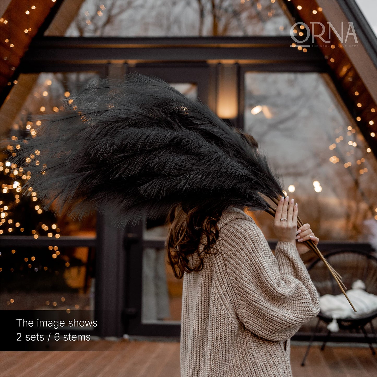 ORNA Künstliches Pampasgras, künstliche Blume, lange Zweige, extra flauschig, 114 cm hoch (3 Stängel x 20 Zweige) für moderne Wohndekoration 