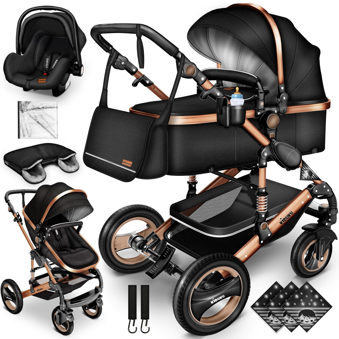 3-in-1 XXL Komplett-Kinderwagenset inkl. Babywanne, Buggy, Sportsitz &amp; Autositz 