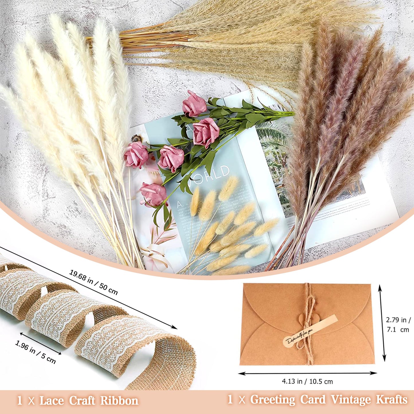 Pampasgras Getrocknet - Natürlich, Braun, Trockenblumen Strauß Dried Flowers, für Heim Decor 