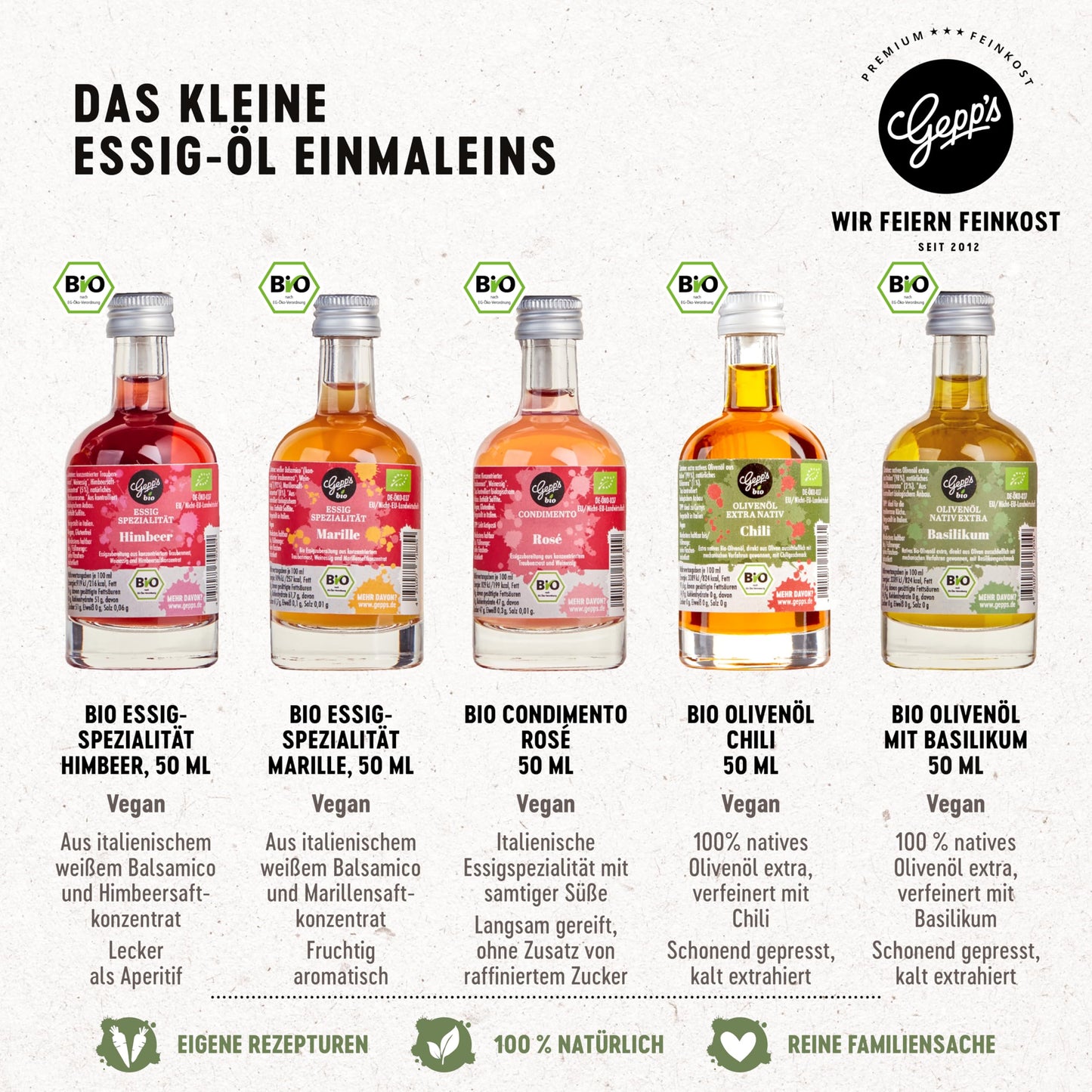 Feinkost Öl Geschenkbox „Öl-Clutch“ I Gewürzöl Set mit 5 erlesenen BIO-Ölen 