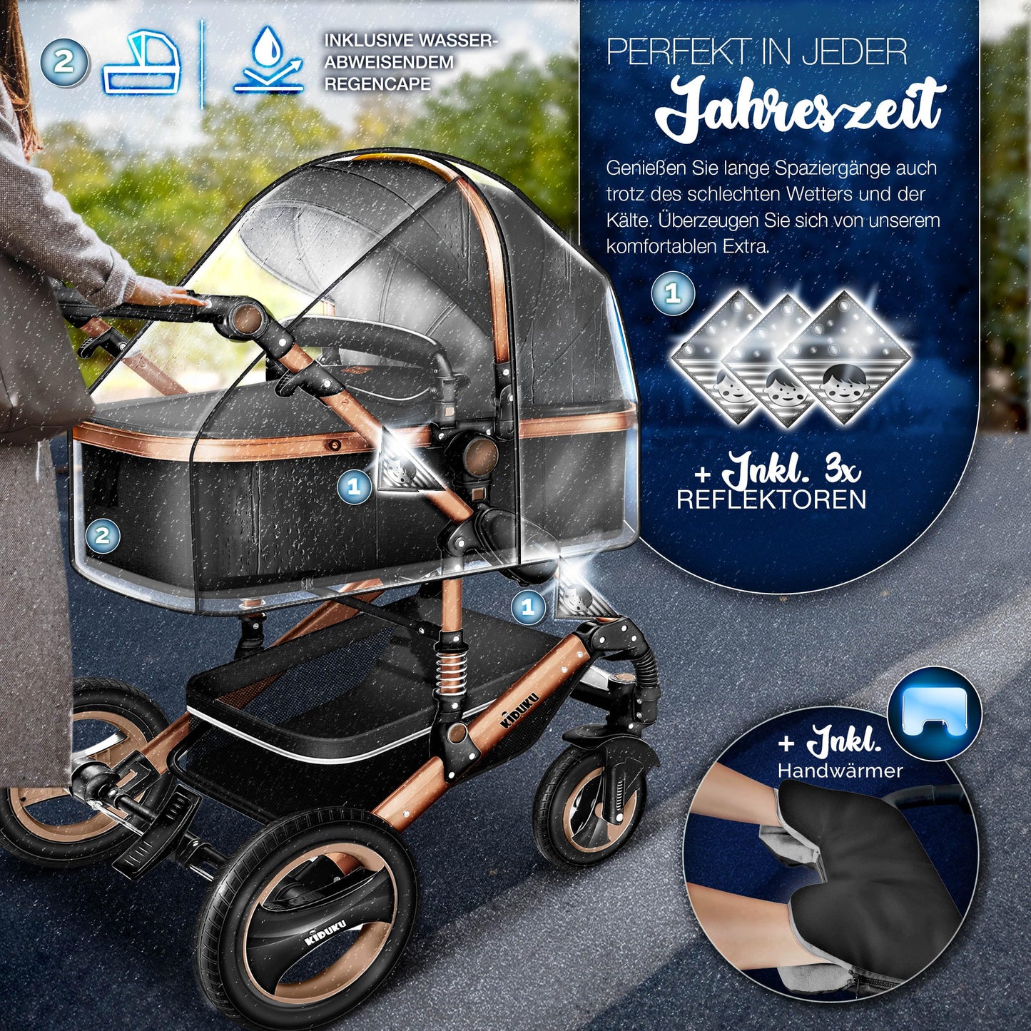 3-in-1 XXL Komplett-Kinderwagenset inkl. Babywanne, Buggy, Sportsitz &amp; Autositz 