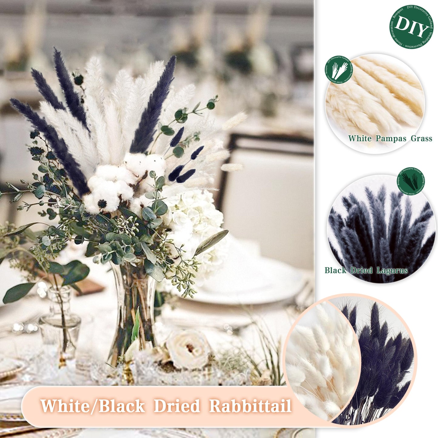 Pampasgras Getrocknet - Natürlich, Braun, Trockenblumen Strauß Dried Flowers, für Heim Decor 