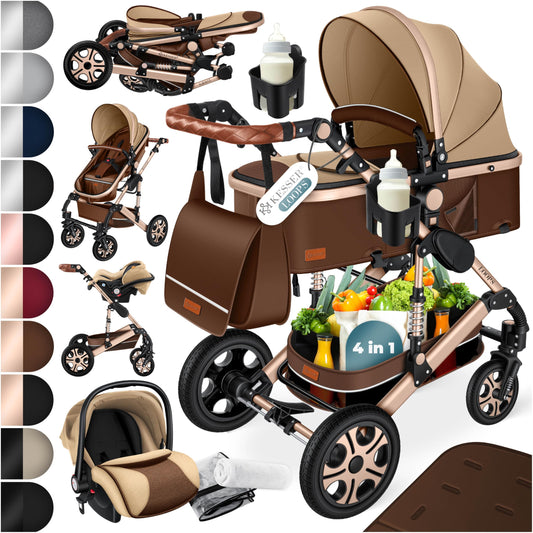 Kesser® Loops 3-in-1 Kombi-Kinderwagen, Komplettset inklusive Babywanne, Buggy-Sportsitz und Babyschale, Vollgummireifen 