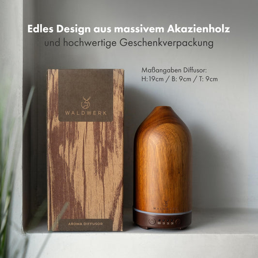 Diffuser (100ml) Aus Edlem Akazienholz - Aroma für Ein Angenehmes Raumklima - für Ätherische Duftöl 
