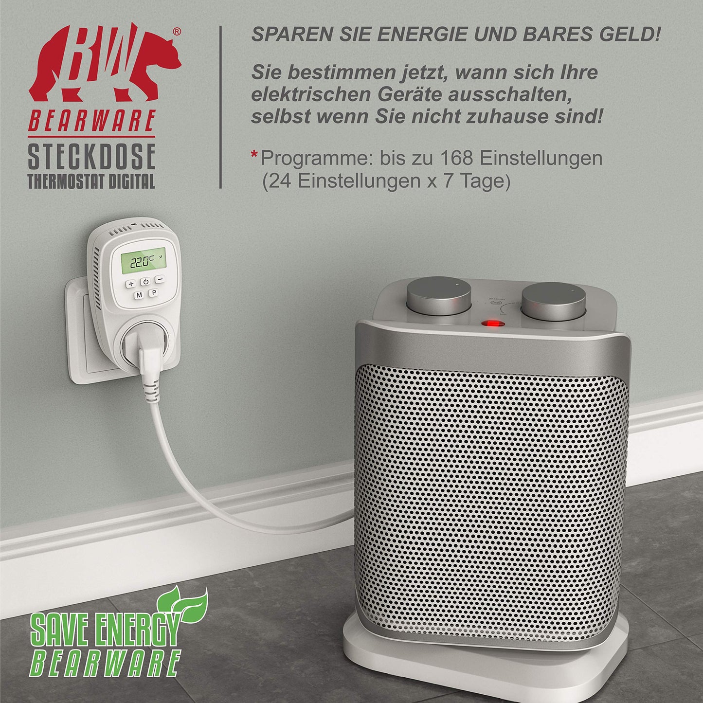 Digitales Heizkörper-Thermostat – Steckdosenthermostat mit Temperaturregelung – für Heizung, Infrarotheizung, Heizlüfter 
