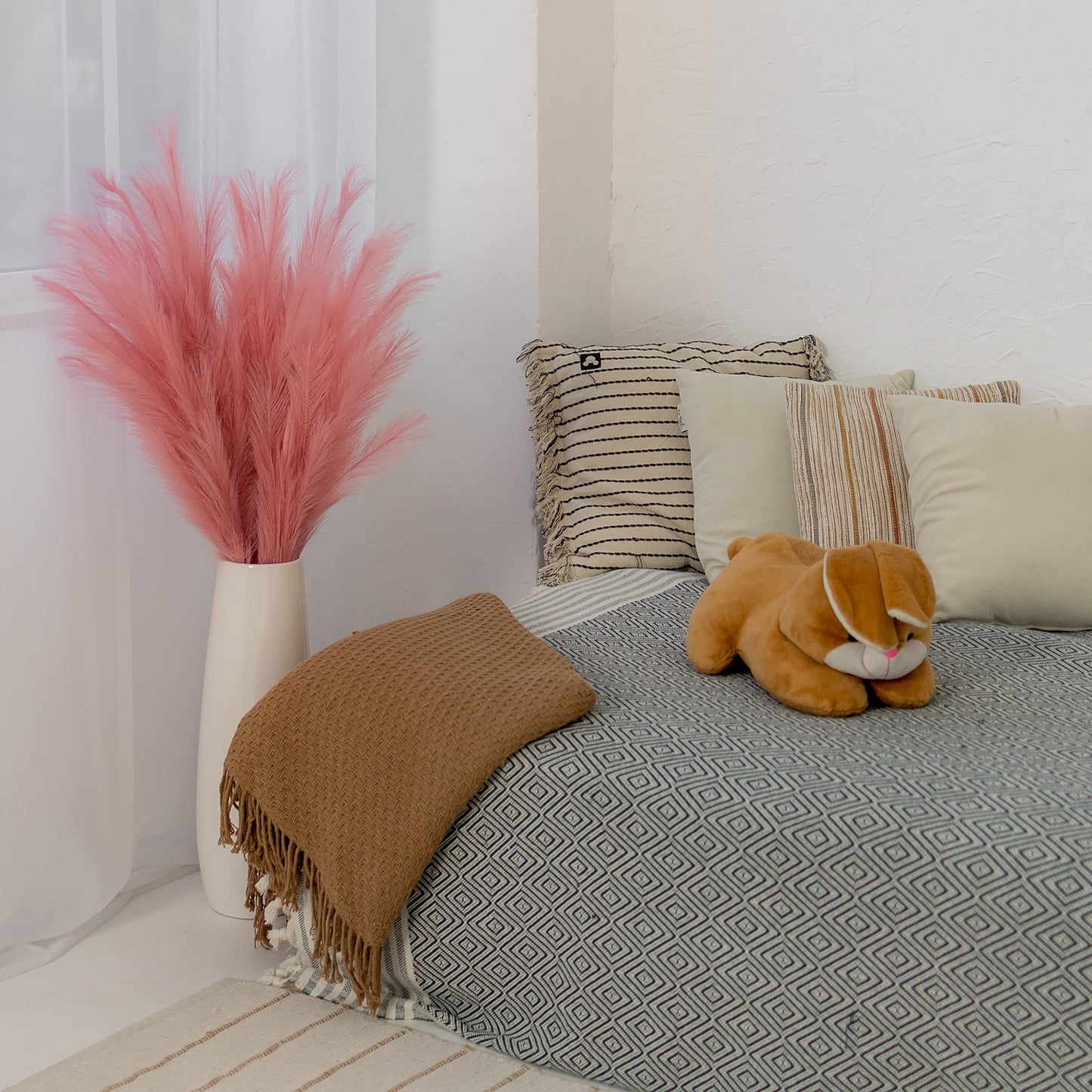 ORNA Künstliches Pampasgras, künstliche Blume, lange Zweige, extra flauschig, 114 cm hoch (3 Stängel x 20 Zweige) für moderne Wohndekoration 