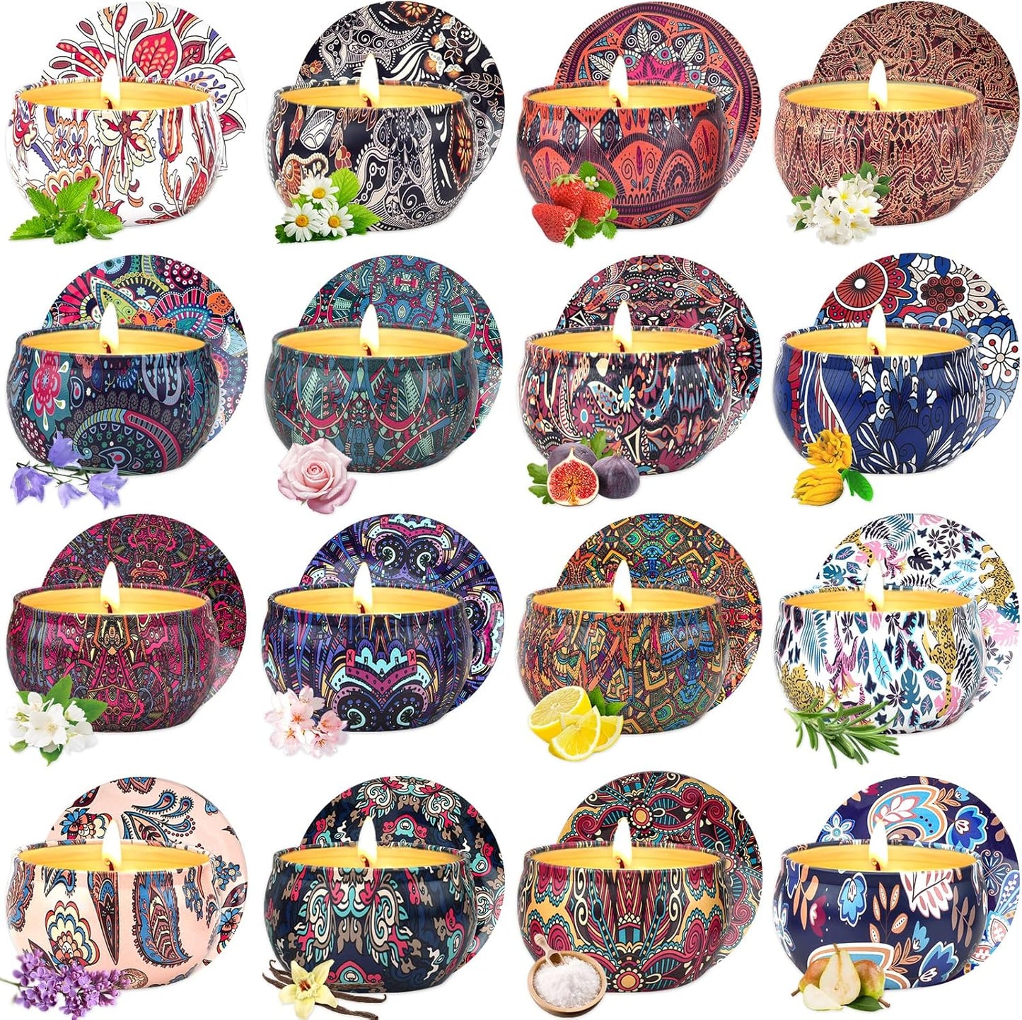Duftkerzen für Frauen, Duftkerzen-Geschenkset, 16er-Pack Duftkerzen im Glas, 180 Stunden Brenndauer, 100 % Sojawachs
