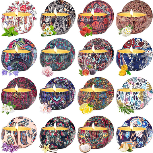 Duftkerzen für Frauen, Duftkerzen-Geschenkset, 16er-Pack Duftkerzen im Glas, 180 Stunden Brenndauer, 100 % Sojawachs