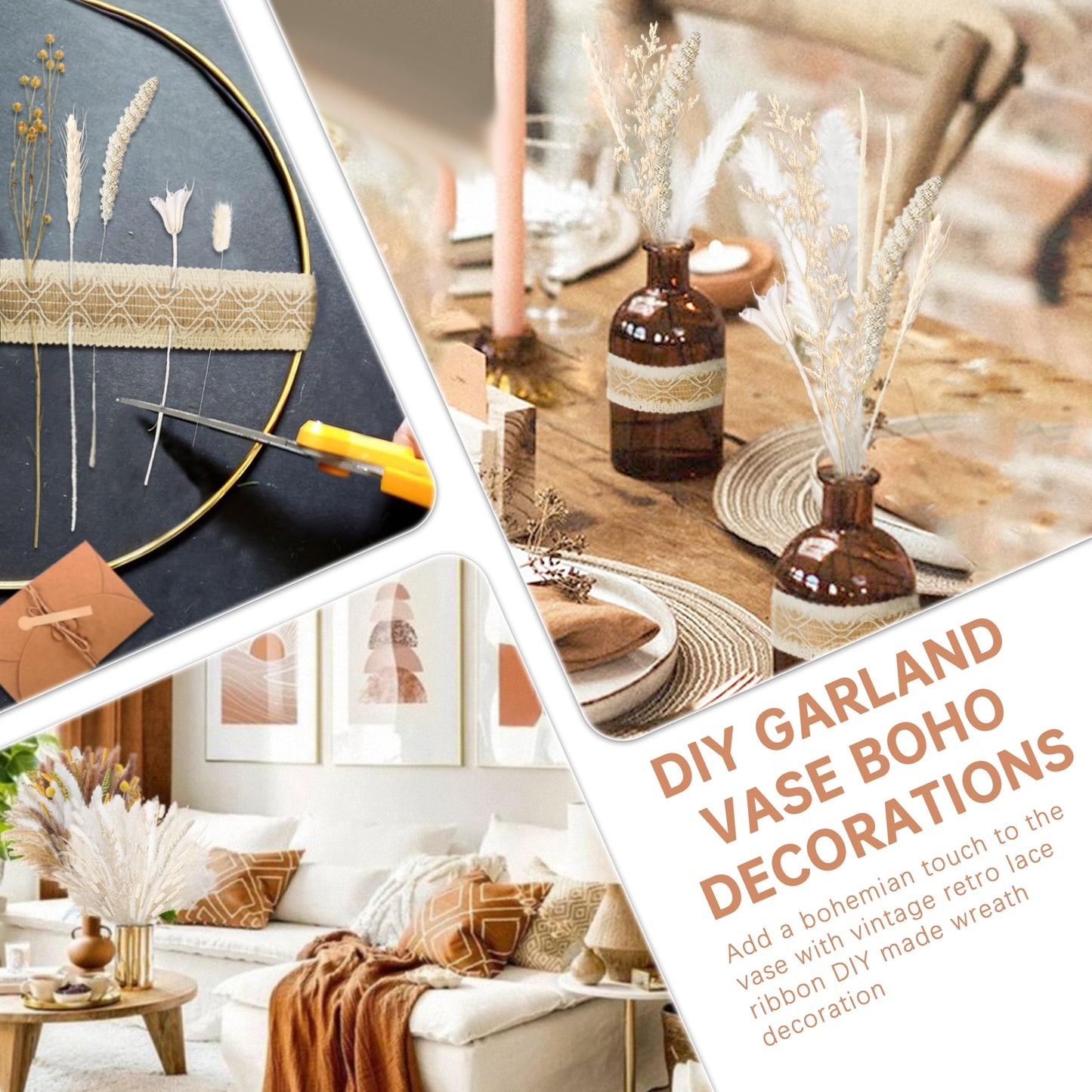 Pampasgras Getrocknet - Natürlich, Braun, Trockenblumen Strauß Dried Flowers, für Heim Decor 