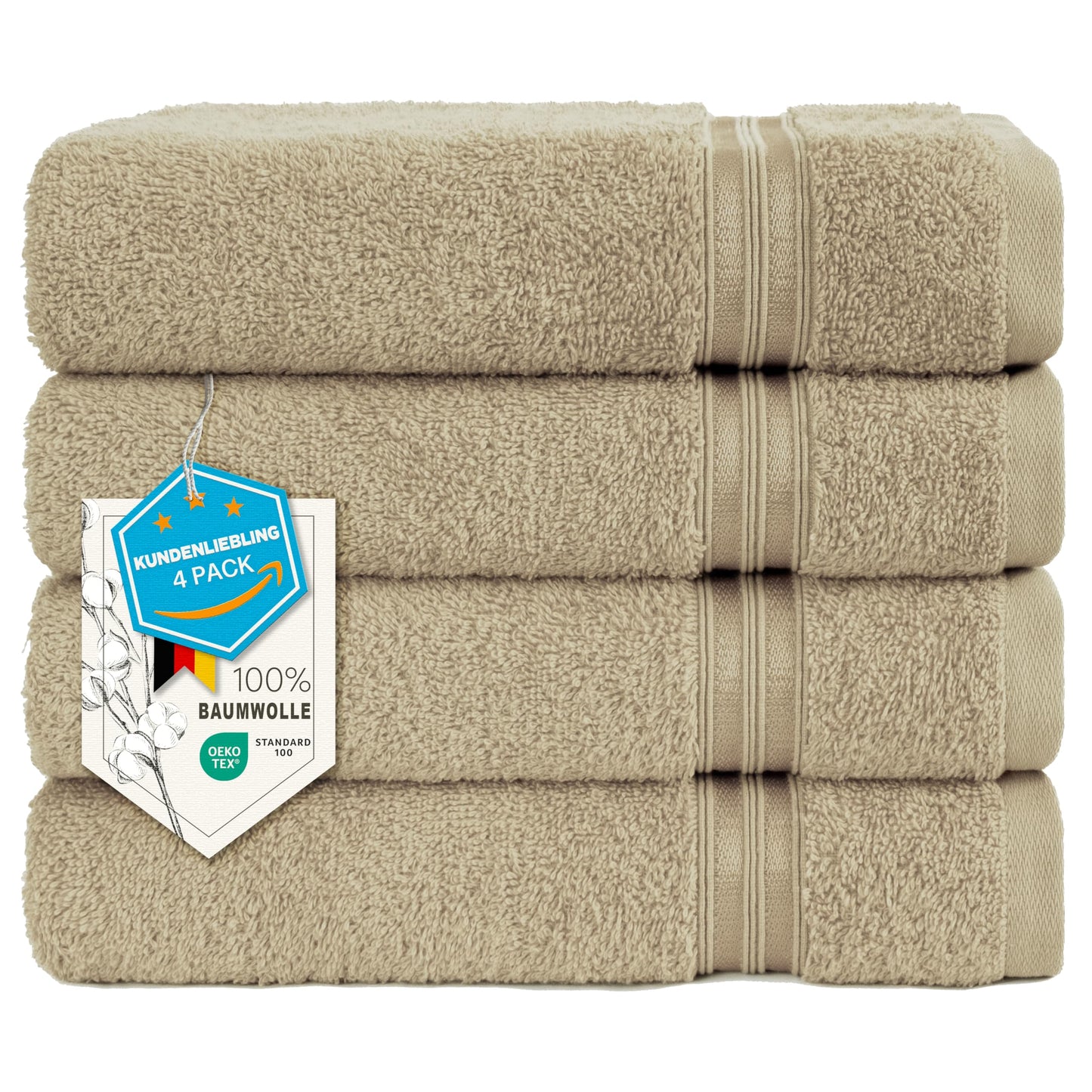 6-teiliges Handtuchset, 100 % Baumwolle, weich, saugfähig, hochwertiges Handtuchset, 2 Badetücher (70 x 140 cm), 4 Handtücher (50 x 100 cm), Weiß 