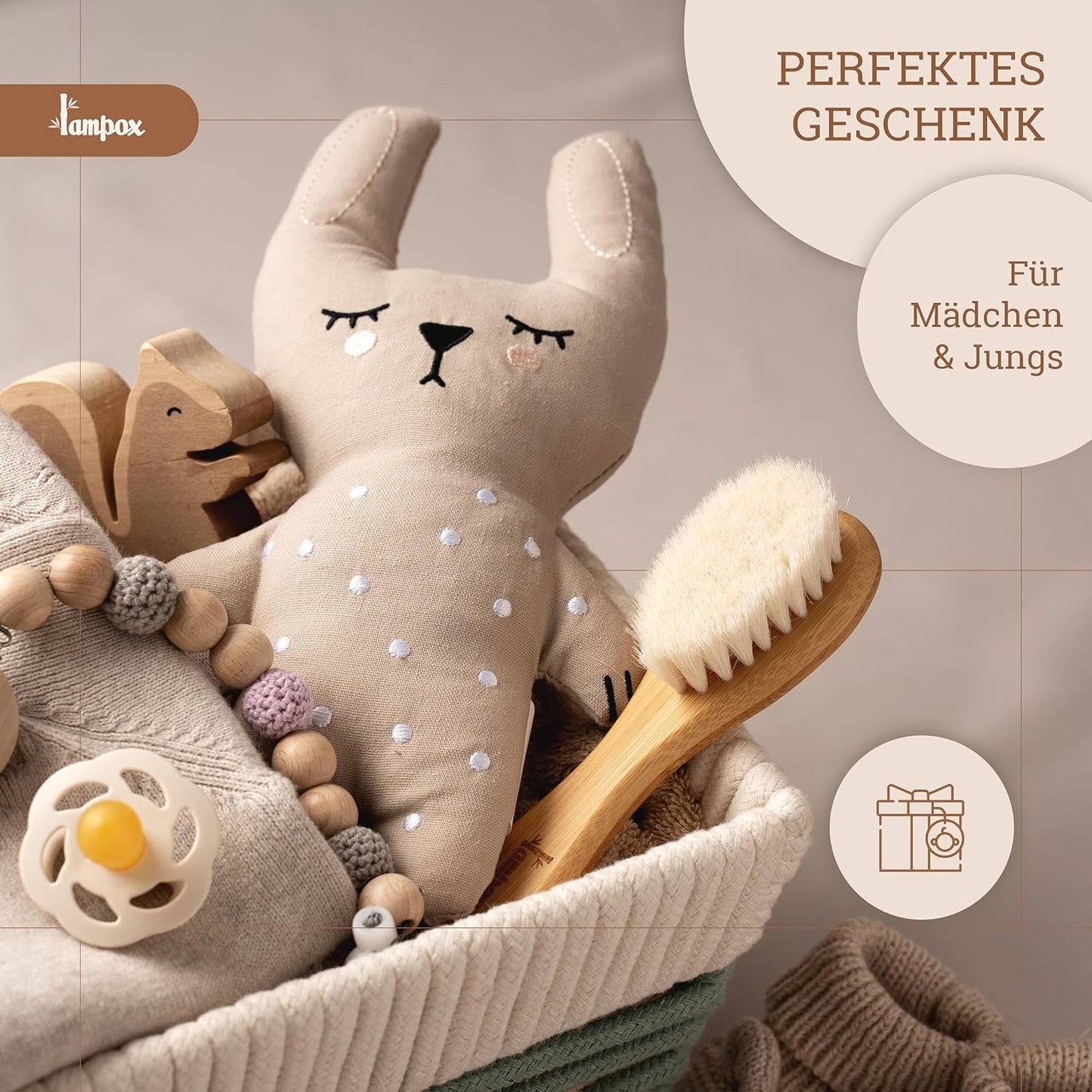 lampox - Baby Hair Brush Extra Soft, Baby First Equipment Newborn with Soft Goat Hair, Milk Scab, Baby Hair Brush, Grooming Kit, Gift, Scalp Care, Toddlers, Baby Accessories