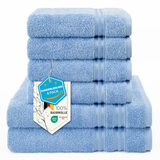 6-teiliges Handtuchset, 100 % Baumwolle, weich, saugfähig, hochwertiges Handtuchset, 2 Badetücher (70 x 140 cm), 4 Handtücher (50 x 100 cm), Weiß 