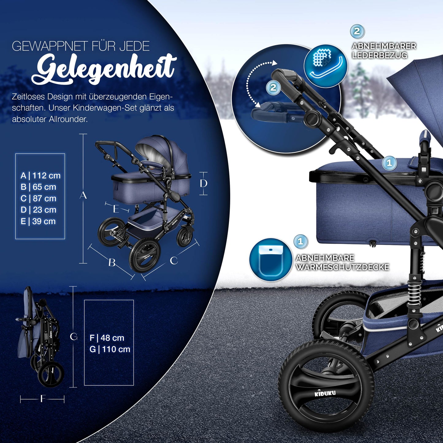 3-in-1 XXL Komplett-Kinderwagenset inkl. Babywanne, Buggy, Sportsitz &amp; Autositz 
