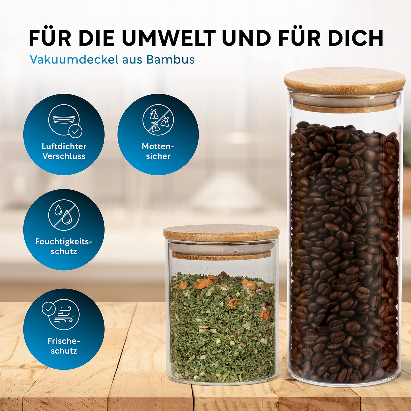 Aufbewahrungsbox Küche für alle Lebensmittel, Küchen Organizer, Vorratsgläser mit Deckel, Eckig - 12er Set, Erhöhte Glasstärke 