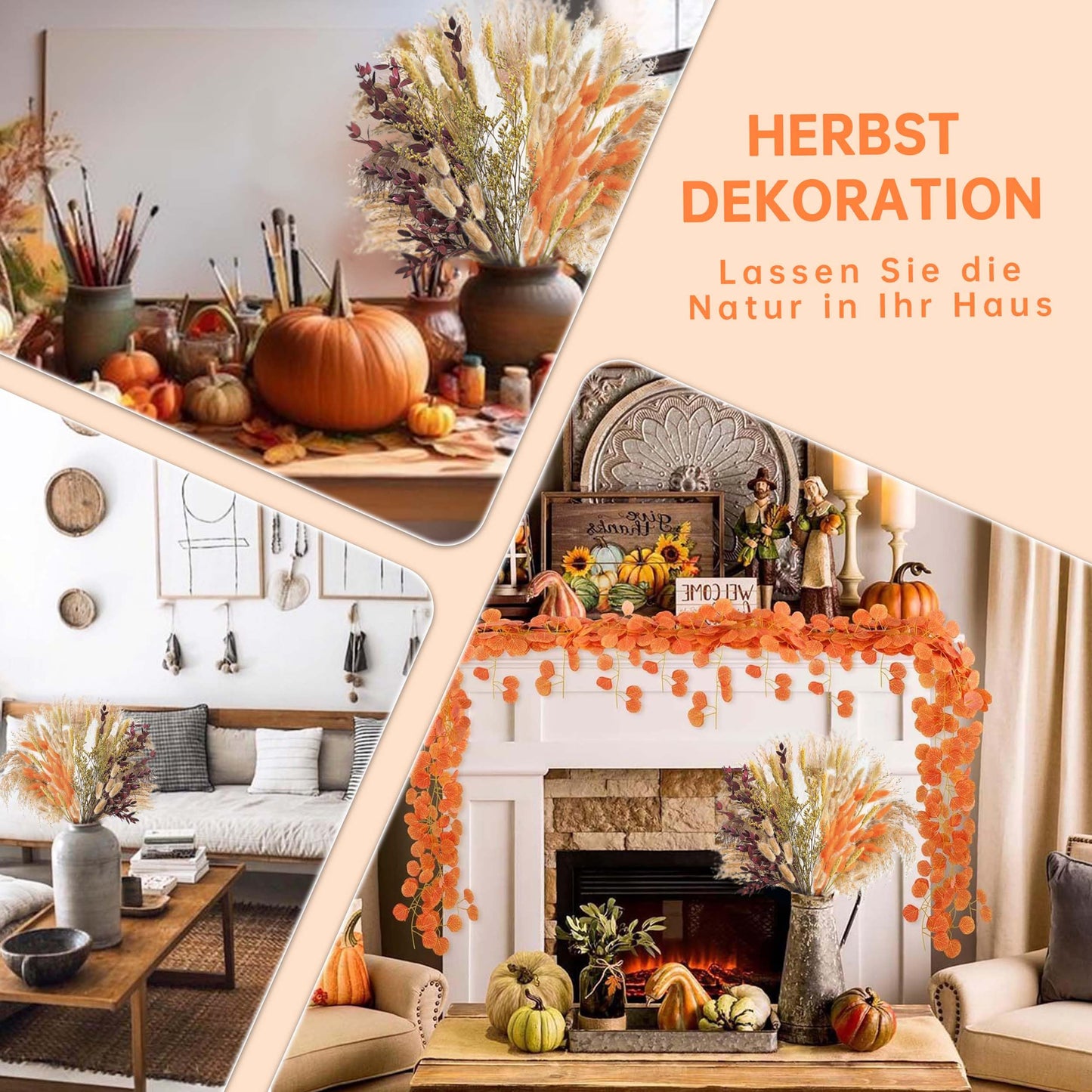 Pampasgras Getrocknet - Natürlich, Braun, Trockenblumen Strauß Dried Flowers, für Heim Decor 