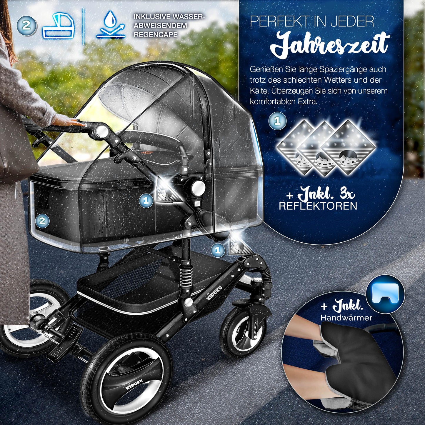 3-in-1 XXL Komplett-Kinderwagenset inkl. Babywanne, Buggy, Sportsitz &amp; Autositz 