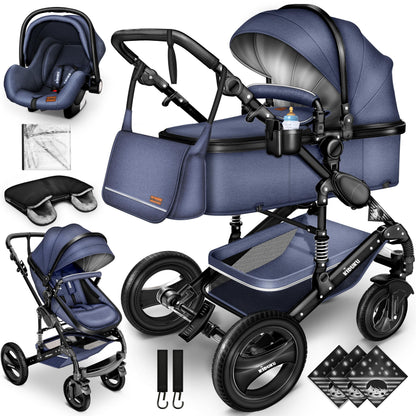 3-in-1 XXL Komplett-Kinderwagenset inkl. Babywanne, Buggy, Sportsitz &amp; Autositz 