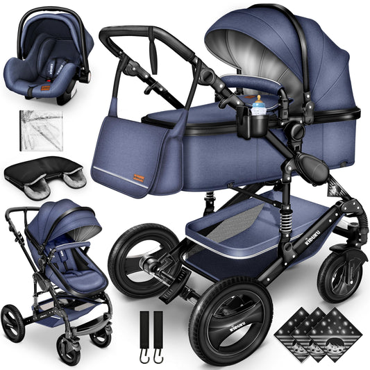 3-in-1 XXL Komplett-Kinderwagenset inkl. Babywanne, Buggy, Sportsitz &amp; Autositz 