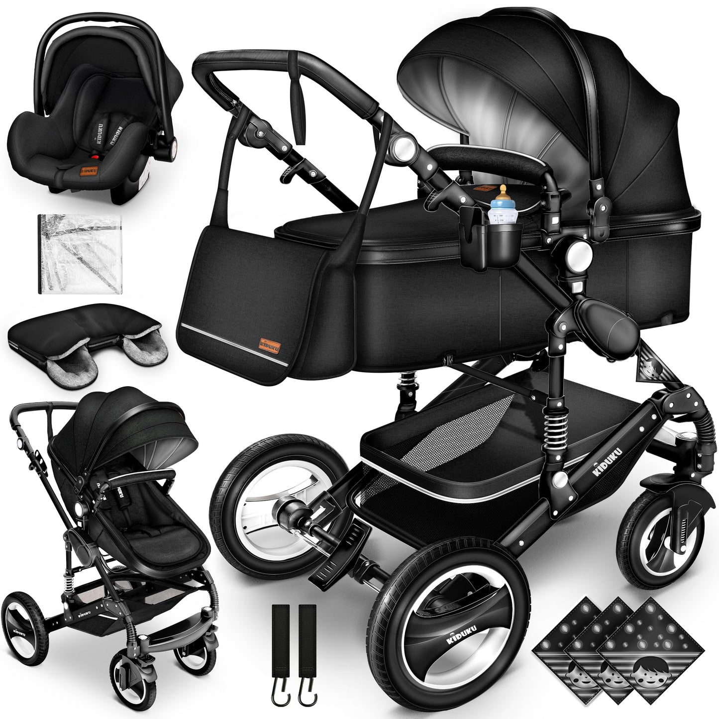 3-in-1 XXL Komplett-Kinderwagenset inkl. Babywanne, Buggy, Sportsitz &amp; Autositz 
