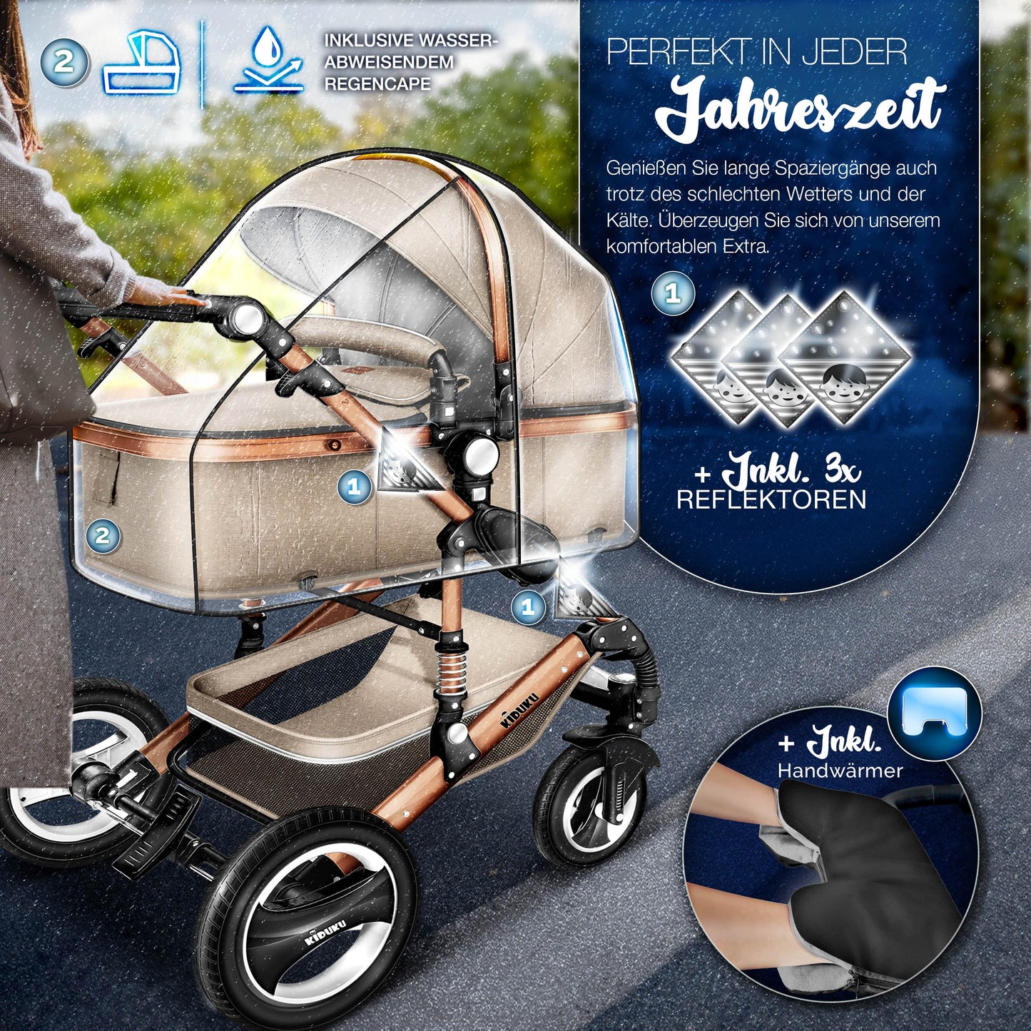 3-in-1 XXL Komplett-Kinderwagenset inkl. Babywanne, Buggy, Sportsitz &amp; Autositz 