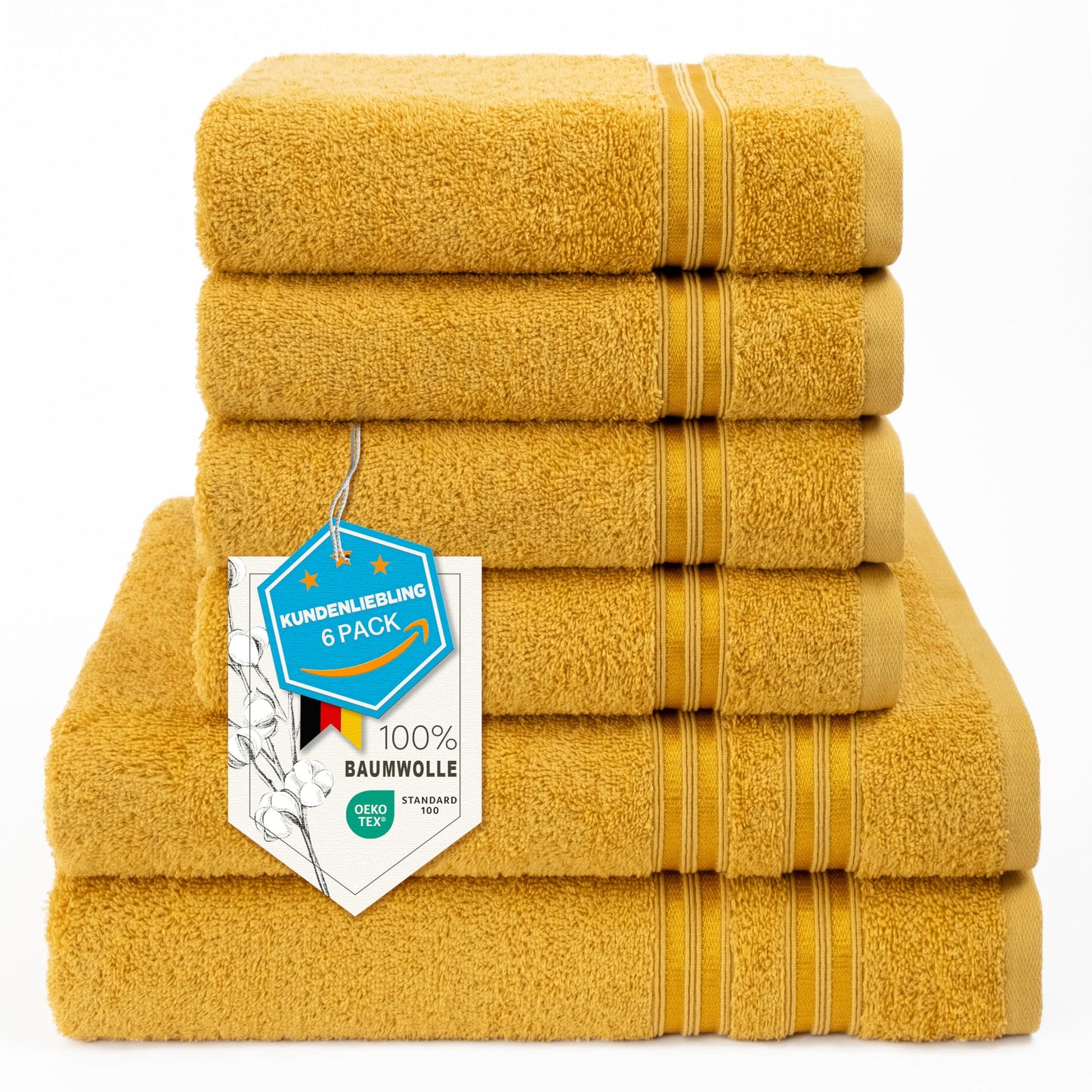 6-teiliges Handtuchset, 100 % Baumwolle, weich, saugfähig, hochwertiges Handtuchset, 2 Badetücher (70 x 140 cm), 4 Handtücher (50 x 100 cm), Weiß 