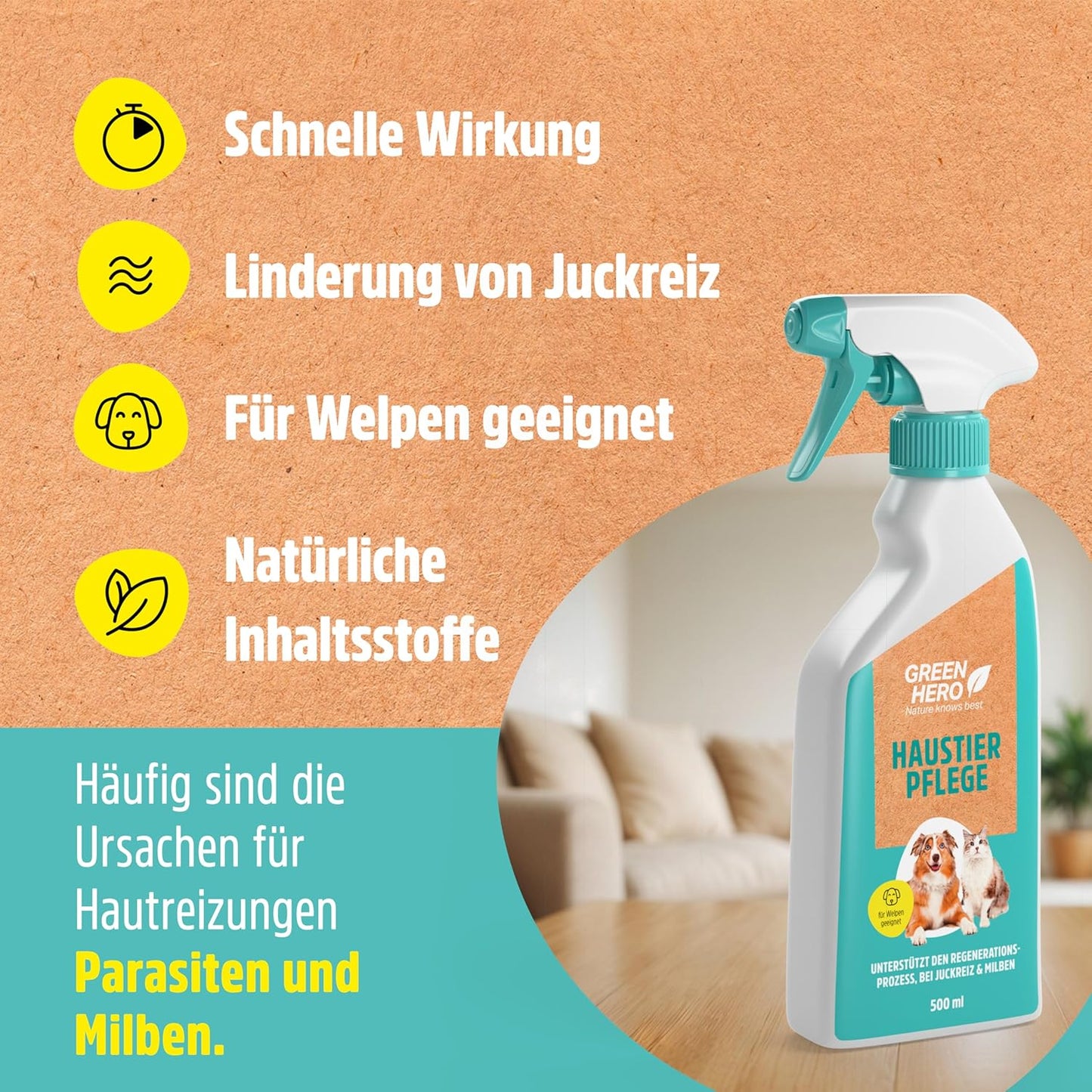 Green Hero Tierpflege für Hunde und Katzen – Hautpflege gegen Juckreiz 