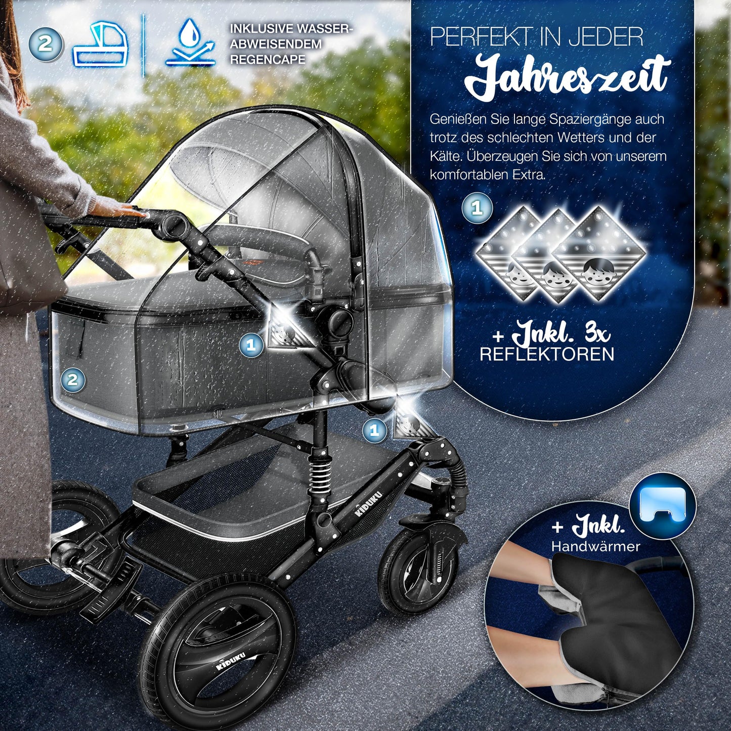 3-in-1 XXL Komplett-Kinderwagenset inkl. Babywanne, Buggy, Sportsitz &amp; Autositz 
