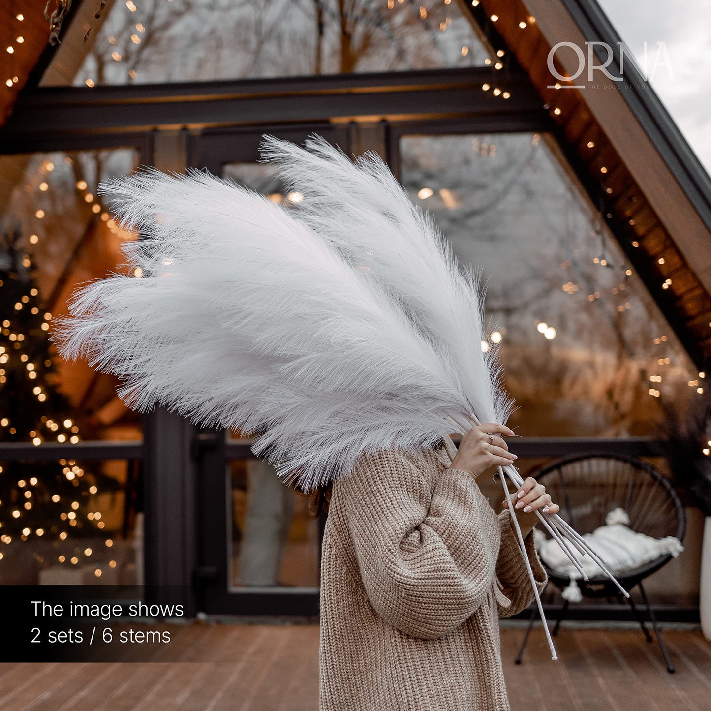 ORNA Künstliches Pampasgras, künstliche Blume, lange Zweige, extra flauschig, 114 cm hoch (3 Stängel x 20 Zweige) für moderne Wohndekoration 