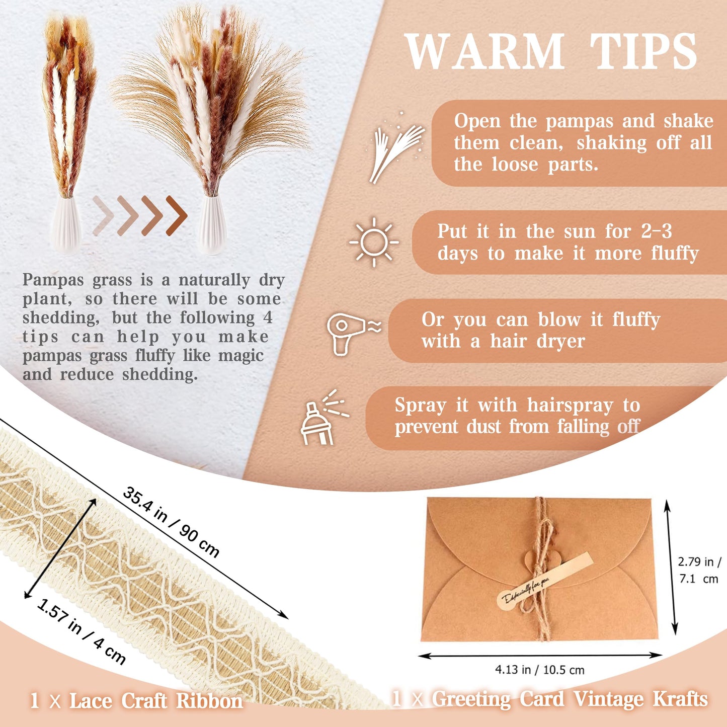 Pampasgras Getrocknet - Natürlich, Braun, Trockenblumen Strauß Dried Flowers, für Heim Decor 